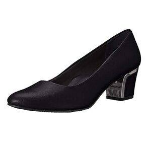 Soft Style Black Heels with Metallic Block Heel